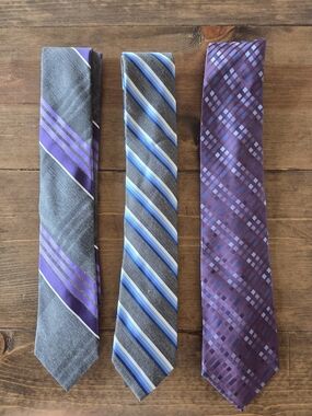 Set Of 3 - Men's Purple and Blue Patterned Neckties - Multipack